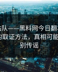 别急着站队——黑料网今日翻车了：最像真的的取证方法，真相可能很扎心｜别传谣