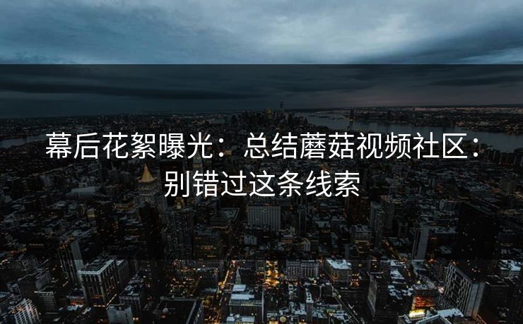 幕后花絮曝光：总结蘑菇视频社区：别错过这条线索