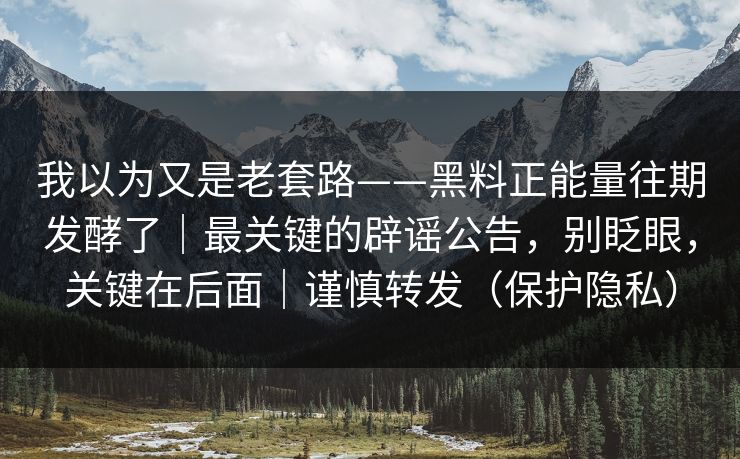 我以为又是老套路——黑料正能量往期发酵了｜最关键的辟谣公告，别眨眼，关键在后面｜谨慎转发（保护隐私）