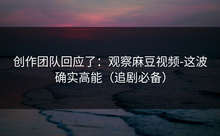 创作团队回应了：观察麻豆视频-这波确实高能（追剧必备）