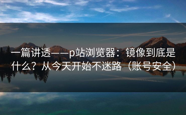 一篇讲透——p站浏览器：镜像到底是什么？从今天开始不迷路（账号安全）