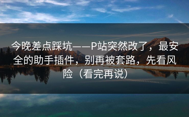 今晚差点踩坑——P站突然改了，最安全的助手插件，别再被套路，先看风险（看完再说）