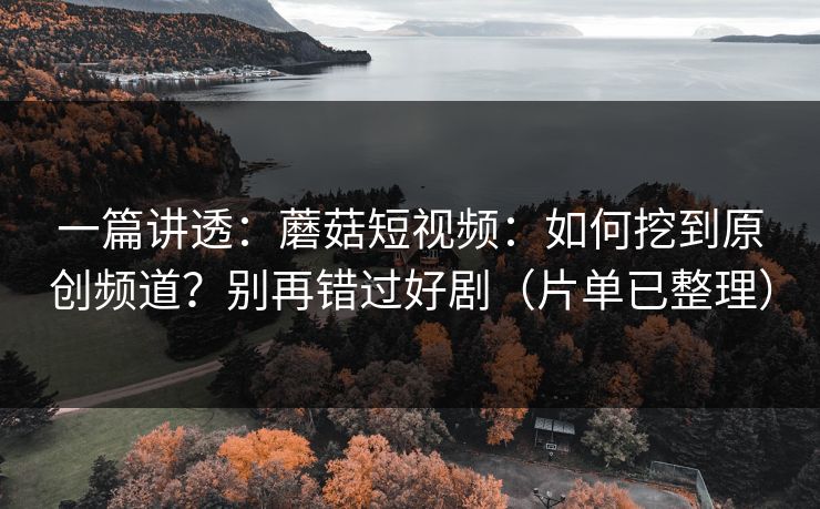 一篇讲透：蘑菇短视频：如何挖到原创频道？别再错过好剧（片单已整理）