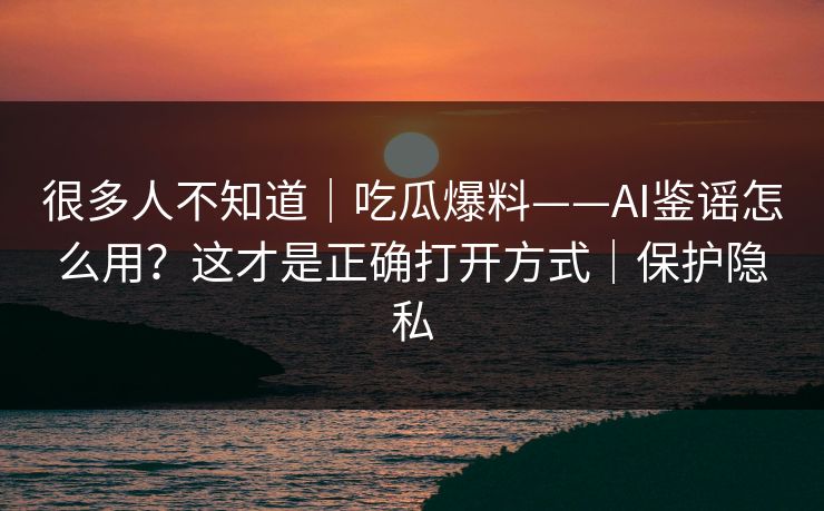 很多人不知道｜吃瓜爆料——AI鉴谣怎么用？这才是正确打开方式｜保护隐私