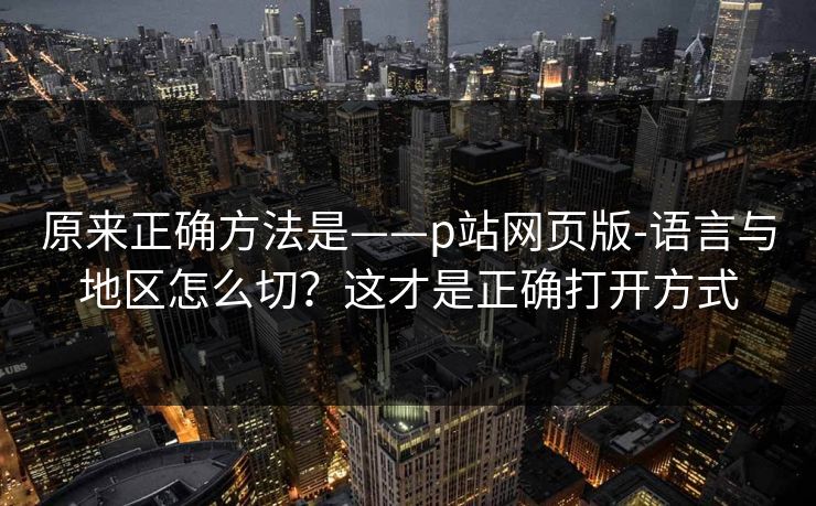 原来正确方法是——p站网页版-语言与地区怎么切？这才是正确打开方式